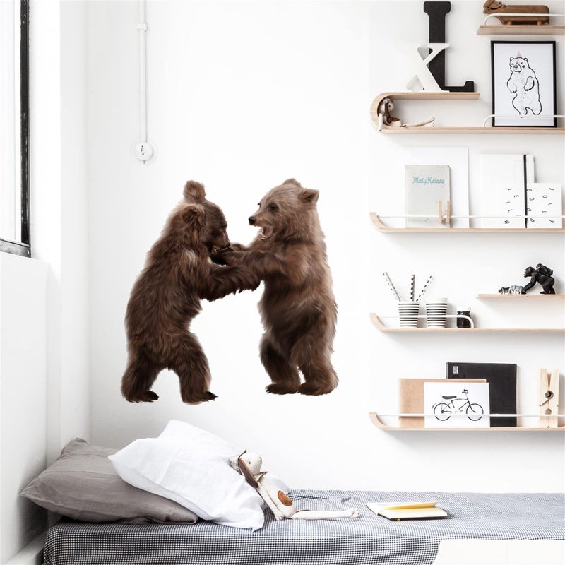 ROFARSO Lifelike Cute Lovely Two Little Bears Animal Wall Stickers Removable Wall Decals Peel and Stick Wall Art Decorations Home Decor for Kid Nursery Baby Bedroom Living Room Playing Room Murals - Image 2